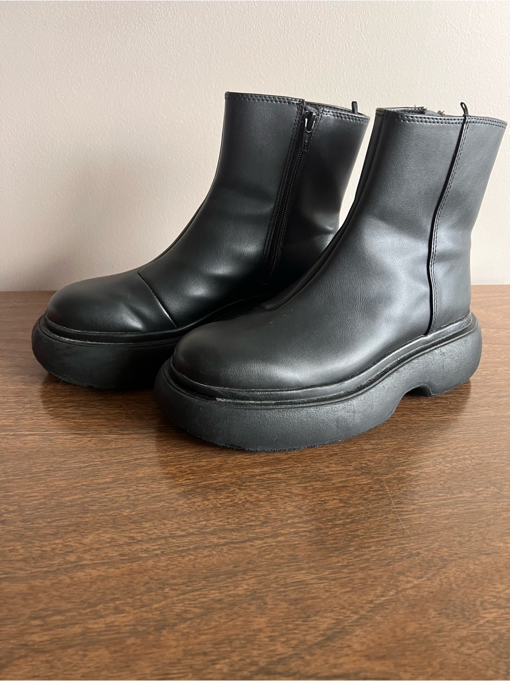Black Platform Ankle Boots Minimalist Quiet‎ Luxury Zip Boots Chunky Lug - Picture 2 of 10